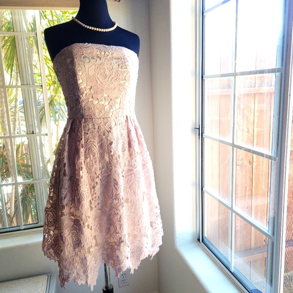 🍒EUC🍒 ASOS LITTLE MISTRESS BABY PINK CROCHET LACE DRESS - Picture 6 of 8